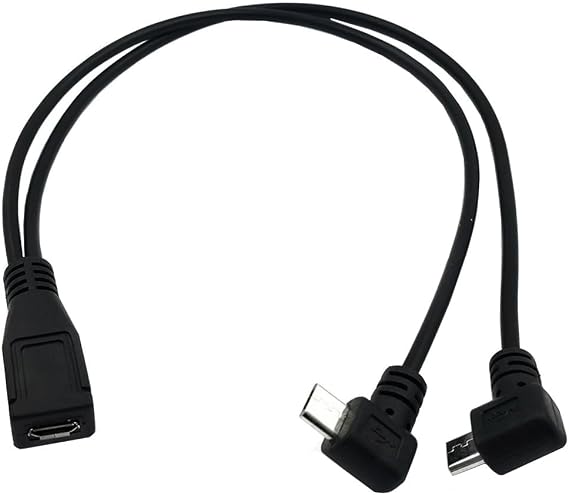 Qaoquda Micro USB 1 to 2 Y Splitter Cable, 1Feet Micro USB Female to Dual Male 90 Degree Angle Converter High Speed Charging Cable (Micro 1F/2M)