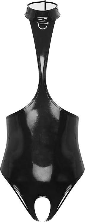 Sywiyi Women's Metallic Shiny Pu Exposed Breasts Bodysuit Cut Out Teddy Catsuit Jumpsuit Clubwear