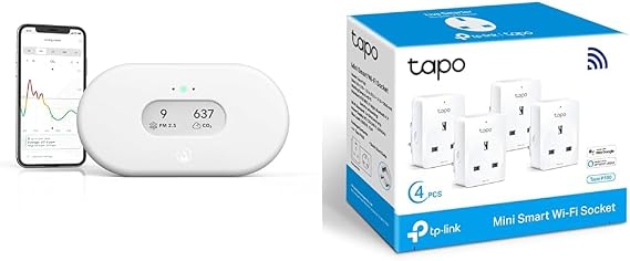 Airthings 2960 View Plus - Radon and Air Quality Monitor with PM 2.5, CO2, VOC, Humidity & Tapo Smart Plug Wi-Fi Outlet, Works with Amazon Alexa & Google Home,Max 13A Wireless Smart Socket