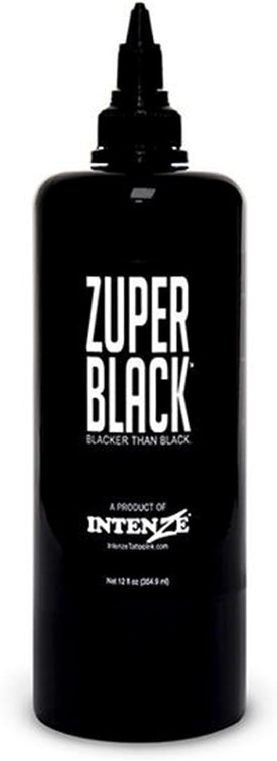ZUPER Black Tattoo Ink by INTENZE 12 oz Sterilized with Certification and 100% Vegan. Original and Direct from Manufacturer