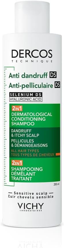 Vichy Dercos Anti-Dandruff and Anti-Itch 2in1 Dermatological Conditioning Shampoo, Treats and Protects Against Dandruff,​ 200ml | Clinically proven anti-dandruff efficacy with conditioning benefits that moisturize and facilitate detangling.