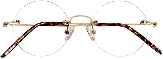 Agstum Pure Titanium Round Eyeglasses Rimless Flexible Glasses Frame 46mm