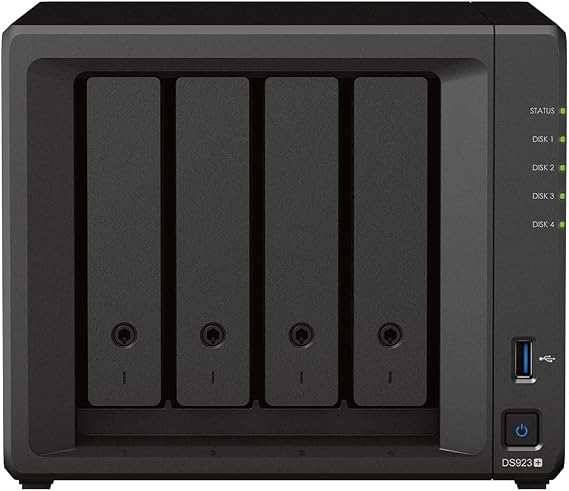 Synology DS923+ 4-Bay Diskstation NAS (AMD RyzenTM 4 Threads R1600 Dual-Core 4GB Ram 2xRJ-45 1GbE LAN-Port) 24TB Bundle with 4X 6TB WD Red Plus
