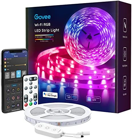 Govee Smart LED Strip Lights, 16.4ft WiFi LED Light Strip with App and Remote Control, Works with Alexa and Google Assistant, 64 Scenes and Music Sync RGB LED Lights for Bedroom, Kitchen, TV, Party