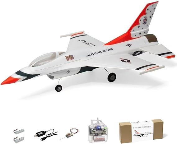 MinimumRC F-16 Thunderbird RC Plane, 30mm EDF Jet, 290mm Wingspan Scale, Model,Stablilization, 2.4GHz Remote Control Modes, Flight for Adults (Brushless(30% More Thrust), with Transmitter)