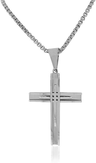 Large Statement Mens Cross Pendant Necklace, 24"