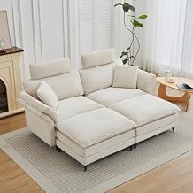 DEINPPA 85.8" Deep Seat Sectional Sofa, Comfy Cloud Couch with 2 Ottomans & Soft Pillows, Modern Upholstered Modular Loveseat, Oversized Double Chaise Lounge, Convertible Sleeper Sofa for Living Room