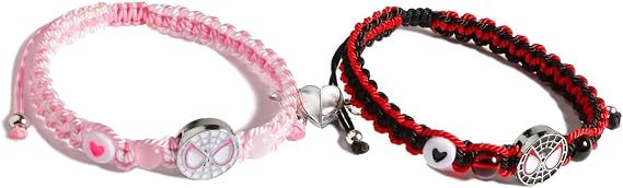 GAUEIOUR Braided Spiderman Friendship Couple Bracelets Suit,Love Matching Bracelet,Spider Man Pendant Bracelet Adjustable To Soulmate Friend