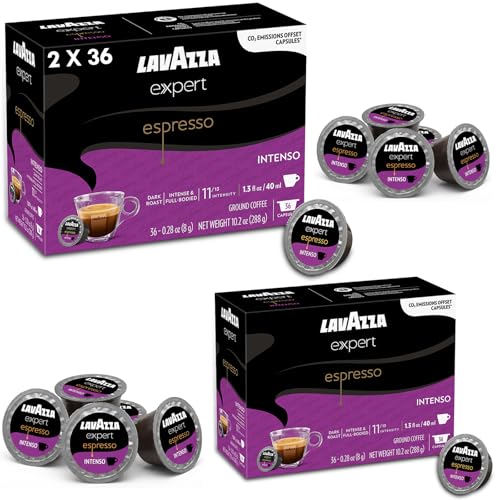 Lavazza Expert Espresso Intenso Capsules 72 Count Dark Roast Coffee Pods with Arabica & Robusta Blend Bold Flavor & Rich Crema Compatible with Lavazza Classy Machines
