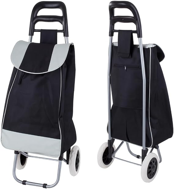 2 Wheels 35L Lightweight Shopping Grocery Trolley Travel Folding Cart Luggage Waterproof Foldaway Shopping Cart Grocery Bag for Easy Storage - Black