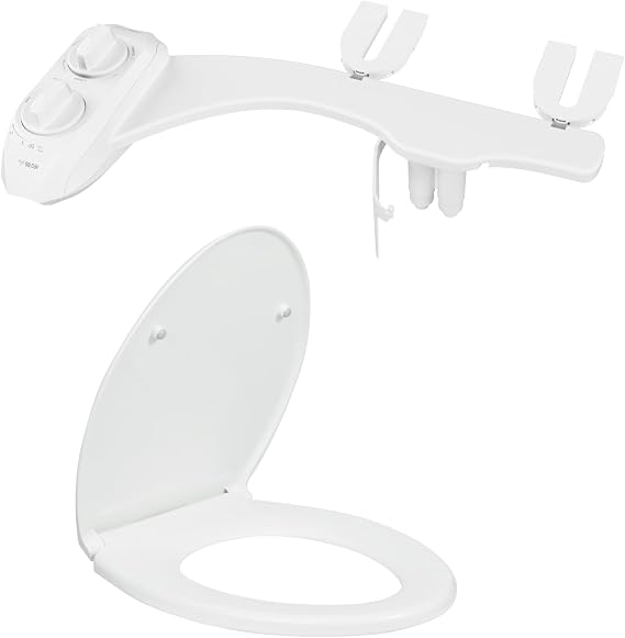 LUXE Bidet NEO 185 Plus White and LUXE Elongated Toilet Seat Bundle | Non-Electric, Dual Nozzle, Slide-In Install, Self-Clean, EZ-Lift to Clean, Feminine & Rear Wash, with Slow Close Toilet Seat