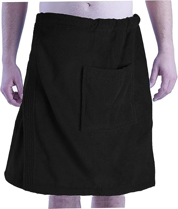 BY LORA Embroidered Mens Microfiber Spa Wrap Towel, Personalized Gift, Black, S/M