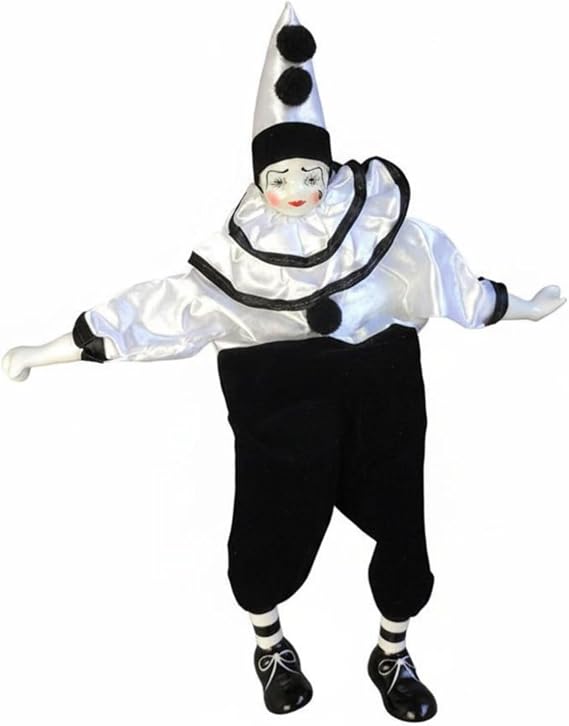 Ceramic 16 Inch Clown Doll Porcelain Figurine, Can Sitting & Standing,Hand-Painted Harlequin Doll with Costume, Porcelain Doll Ornaments for Study Home Decoration Collectors Gift Giving
