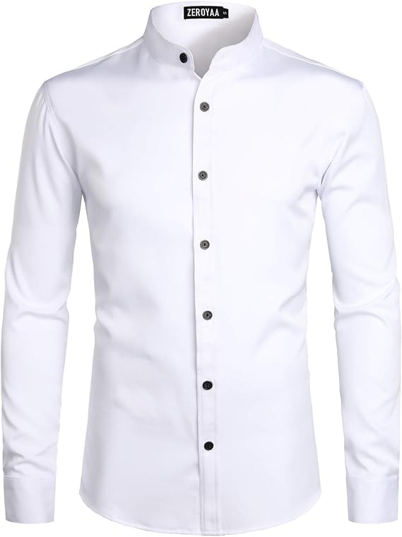 ZEROYAA Mens Hipster Solid Slim Fit Long Sleeve Mandarin Collar Dress Shirts