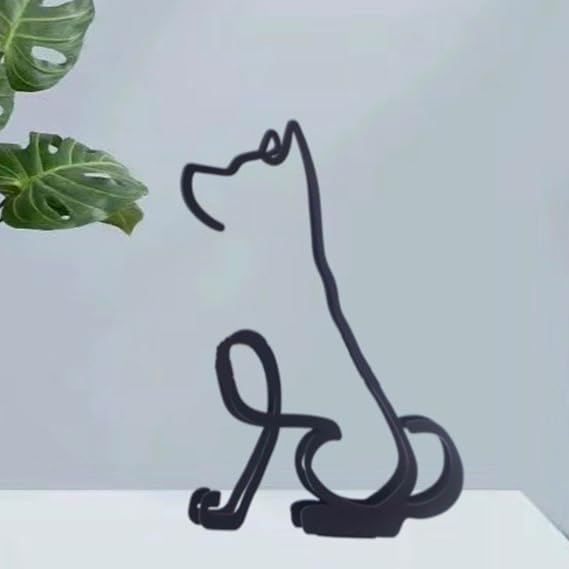 Modern Metal Cat Wall Art Sculpture, Black Minimalist Home Decor, Living Room Wall Decoration (Sitting Dog)