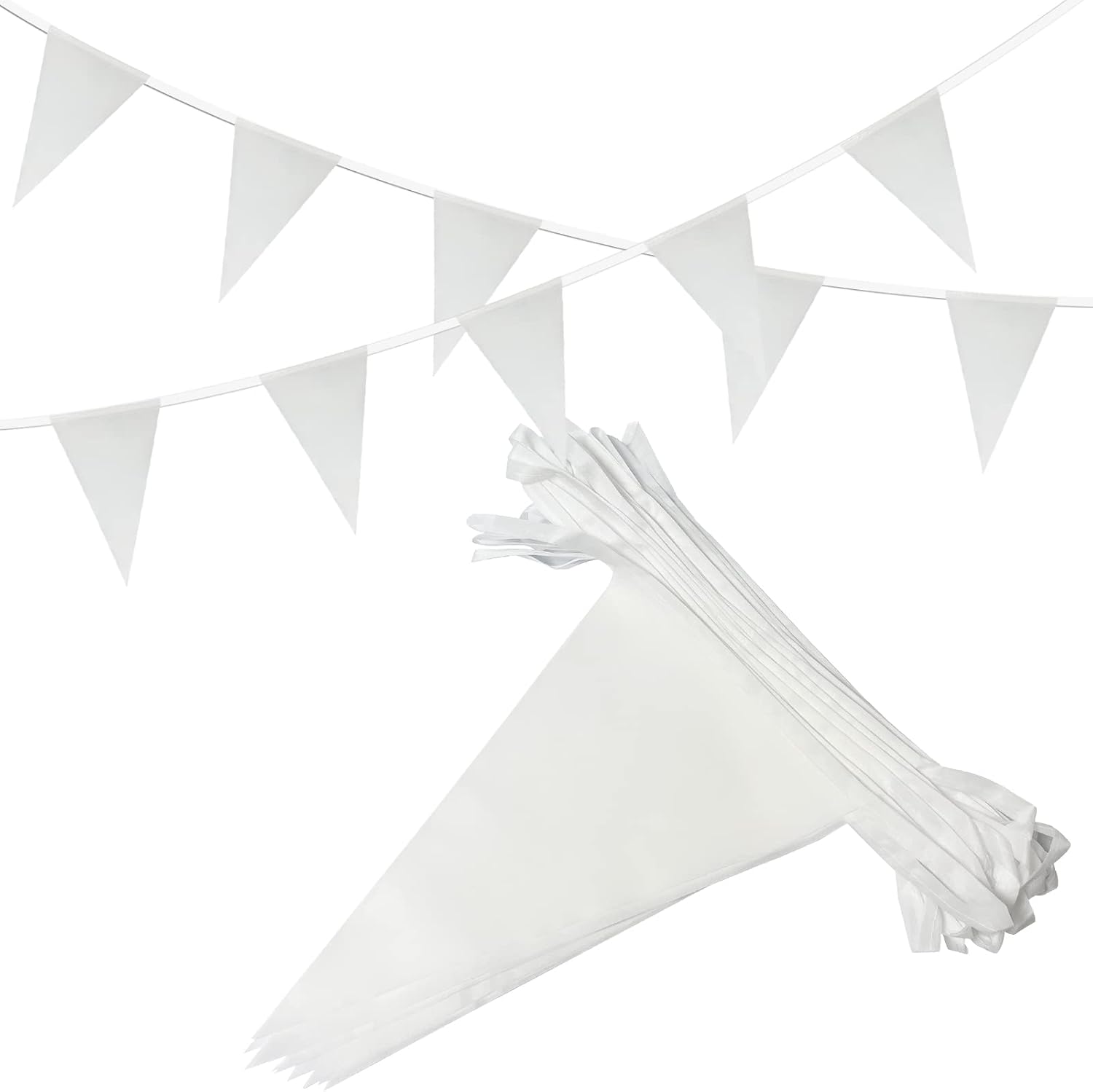 Uelfbaby 50 Feet White Pennant Banners Flags String With 38 Pcs Triangle Flag Bunting for Party Decorations, Grand Opening, Kids Birthday Party Hanging Decoration