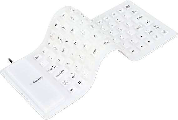 Sanpyl Roll-up Silicone Keyboard, Fully Sealed Waterproof, Lightweight Portable USB Wired 85 Keys Foldable Flexible Keyboard (White)
