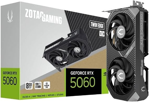 ZOTAC GeForce RTX 5060 Twin Edge OC 8GB GDDR7 128-Bit Dual Fan Graphics Card Black - ZT-B50600H-10M