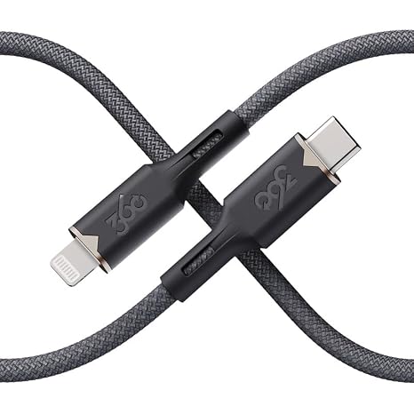 360 Electrical Lightning to USB-C Charging Cable 5ft, MFi Certified, Fast Charge Compatible, Durable & Tangle-Free