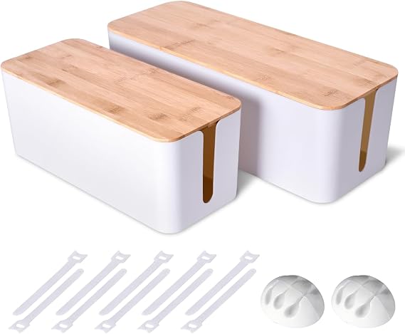2Pack Cable Management Box,Wooden Style Cord Organizer Cord Hide Box