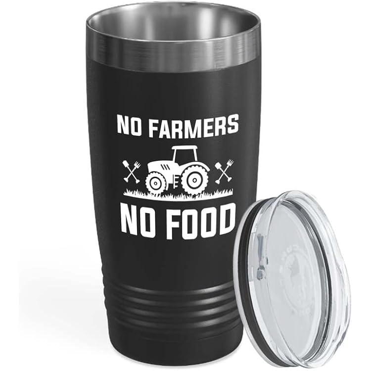 Farmer Black Tumbler 20oz - No farmers no food - Funny Farmer Gifts for Men Vintage Stuff Adult Cow Tractor Chicken Guy Farming