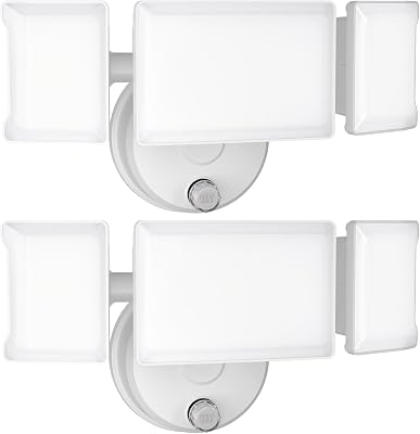 Olafus 2 Pack 60W Flood Lights Dusk to Dawn Outdoor Lighting, IP65 Waterproof LED Security Light with Photocell, 6000LM Dusk Dawn Outside Light, 6500K Exterior Floodlight for Yard Garden White