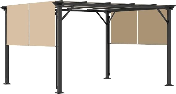 Outsunny 12' x 10' Outdoor Retractable Pergola Canopy with Sun Shade Beige