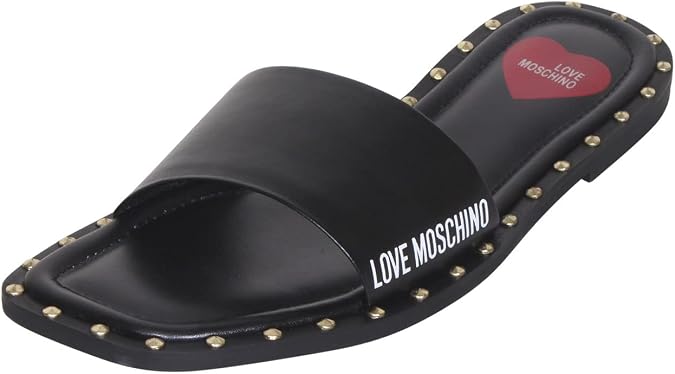 Love Moschino Women's Sandals Flat Shoes Studded Leather Black Sz: 8 JA28181C1E