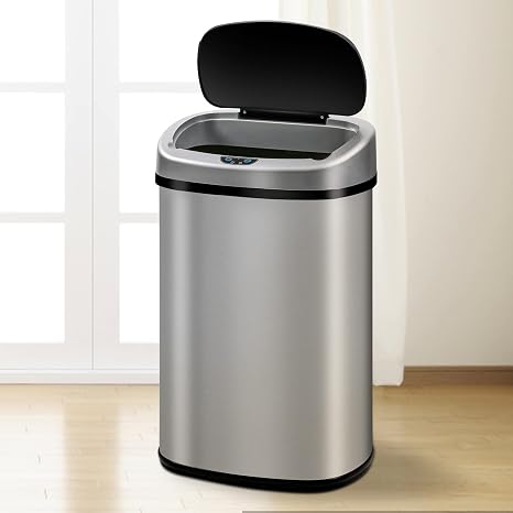 13 Gallon Trash Can Automatic Kitchen Garbage Can Easy-Clean 50L Stainless Steel Brushed Motion Sensor Waterproof with Lid for Bathroom Office (Sliver)
