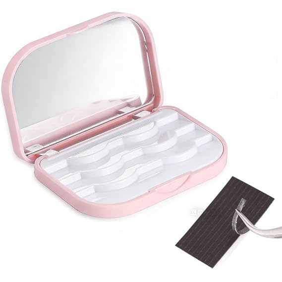 3 Layer Eyelash Storage Case with Mirror Make Up Storage Box Pink