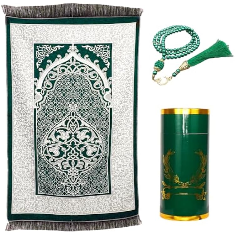 zhxinashu Prayer Mat Muslim Prayer Rug Turkish Rug with Beads and Cylinder Box for Eid Travel RamadanA