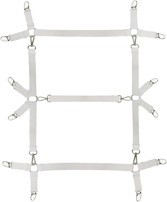 Bed sheet straps,fitted sheet clips,Adjustable bed sheet fasteners for Fitted Bed Sheets, Bed Scrunchie for Mattress Pad Covers (White)