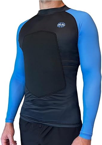 RIBBY SPF 50+ 5mm Padded Rash Guard, Black and Blue, Long Sleeve (Small)