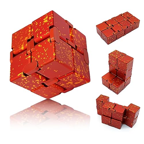 Infinity Cube Fidget Toy, Adult & Kids Fidget Toys, Quiet Fidget Toy for Office & Desk, Red & Yellow