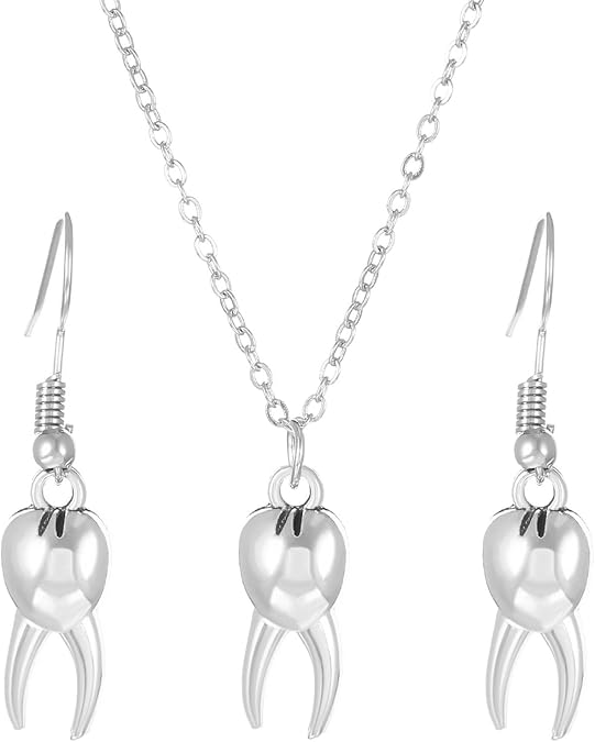 Dental Tooth Pendant Necklace Earrings Punk Charm 3D Medical Mini Teeth Human Molar Jewelry Set for Women Men Dentist Doctor Nurse Goth Halloween Christmas Party Holiday Fashion Jewelry
