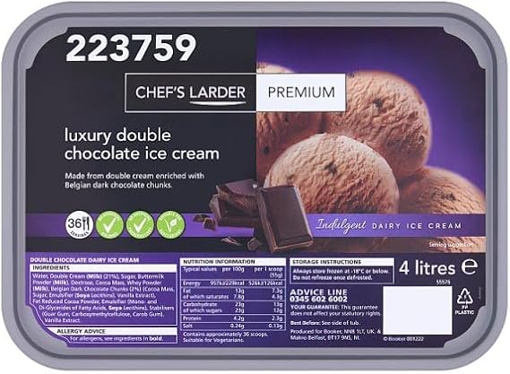 Chef's Larder Premium Luxury Double Chocolate Ice Cream 4 litres | Case of 1