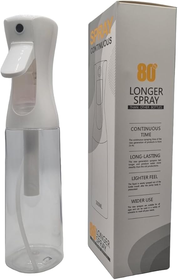 Continuous Fine Mist Spray Bottle, Refillable, 10.1 oz, Transparent | 0.3 mm nozzle delivers an even mist; ergonomic trigger and twist-top refill design for hair, plants, cleaning and more.