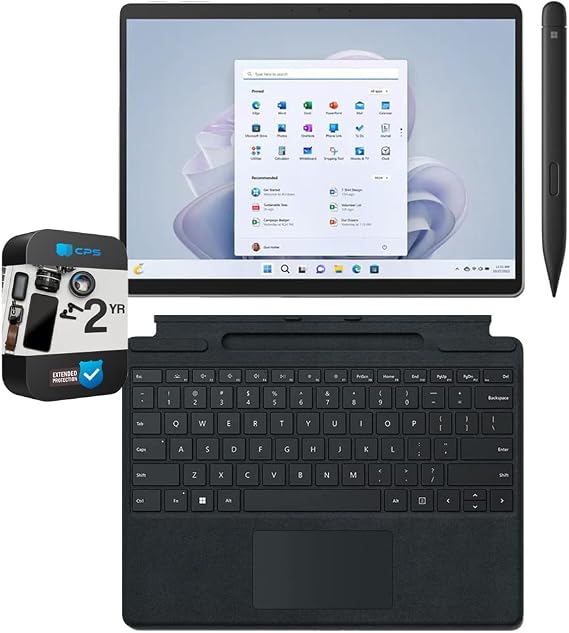Microsoft QIL-00001 Surface Pro 9 13" Touch Tablet, Intel i7, 16GB/256GB, Platinum Bundle Surface Pro Keyboard, Surface Slim Pen 2 and 2 YR CPS Enhanced Protection Pack