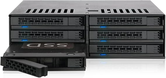 ICY DOCK MB326SP-1B 6-Bay 2.5 SATA/SAS SSD/HDD Hot-Swap Mobile Rack Enclosure with Tool-Less SSD Mounting System for 5.25 Drive Bay (6 x SATA 7pin)