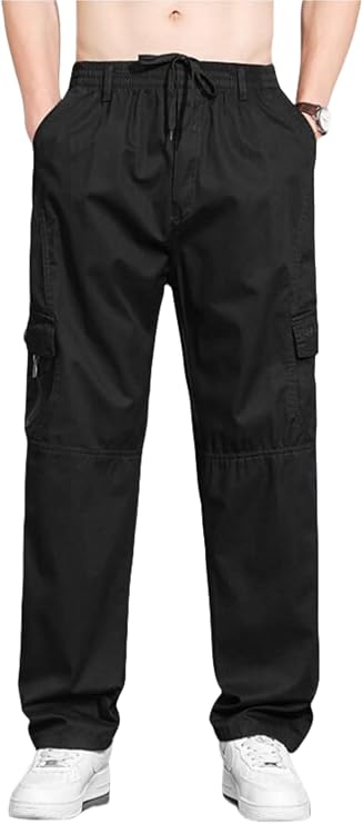 Men's Twill Loose Fit Lightweight Drawstring Full Elastic Waist Pull On Cargo Pants