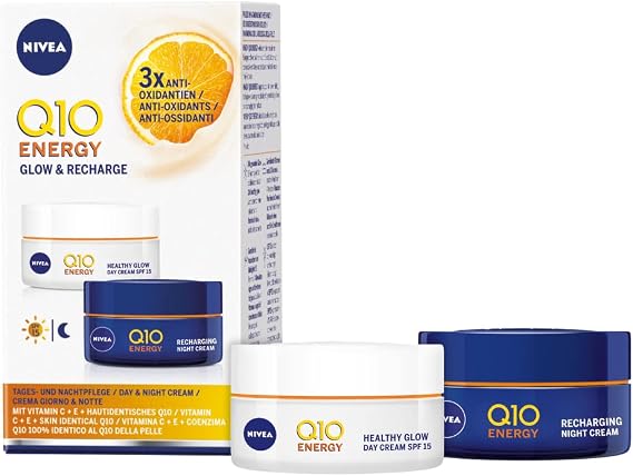 NIVEA Q10 Energy Duo Pack, Contains 1x Q10 Energy Recharging Night, 1x Q10 Energy Healthy Glow Day, Moisturising Cream Pack, Face Cream Multipack, Face Cream Women