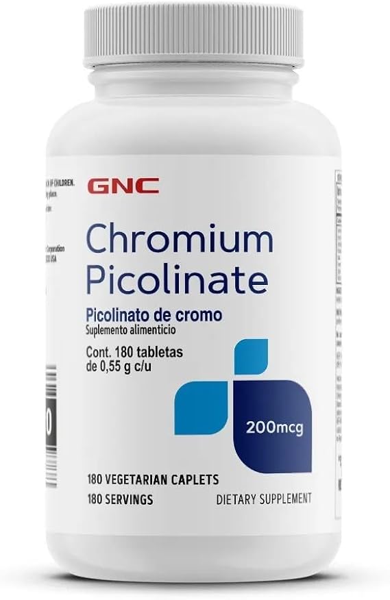 GNC Chromium Picolinate 200mcg Supplement, 180 Count | Essential Trace Mineral Delivering 200mcg of Chromium per Serving, Gluten-Free with No Added Dairy and No Soy