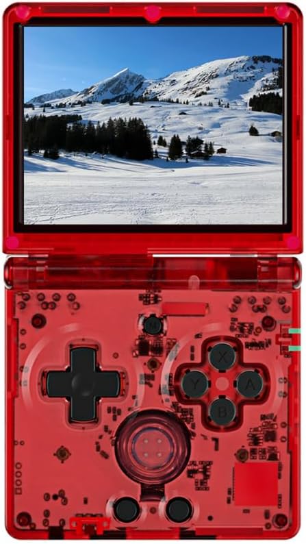 Anbernic RG35XXSP Whatsko Handheld Game Console with Linux System, 3.5 Inch Screen, Folding Retro Game Console, Japanese Compatible, WiFi/Bluetooth Function, 3300 mAh, 64 GB, Transparent Red