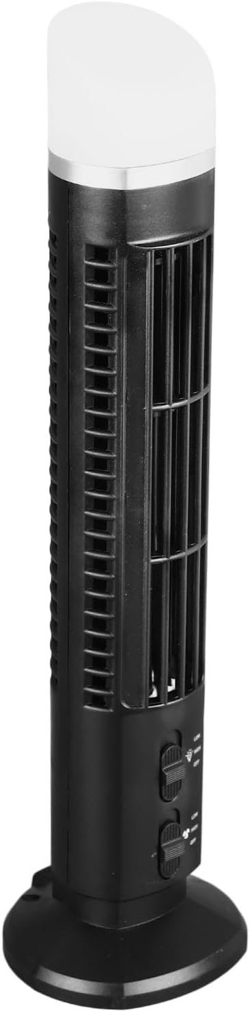 Bladeless Tower Fan Quiet USB Desk Fan with Light, Portable Bladeless Cooling for Home Bedroom, 90 Degree Oscillating (Black)