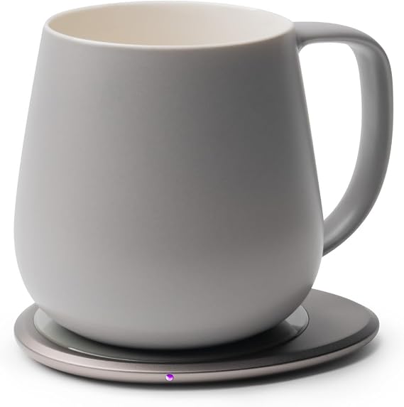 Ui+ Self-Heating Mug Set Soft Gray | 18 fl oz Ceramic Coffee & Tea Mug with Heating Pad