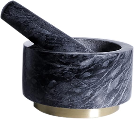 Mortar and Pestle Set Polishing Natural Granite Mortar and Pestle Set with Gold metal Base,2 Cup Capacity, Make Fresh Guacamole, Salsa, Pesto, Herb Crusher, Grind Spices and Nuts to Release Flavor Gri