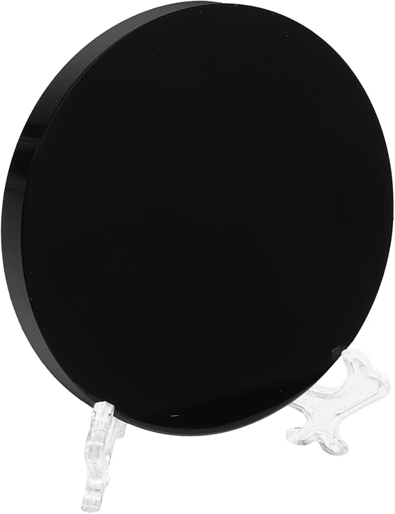 VOSAREA Obsidian Scrying Mirror Natural Black Obsidian Stone Circle Disc Round Plate Feng Shui Mirror with Stand for Divination Meditation Healing Feng Shui (6CM)