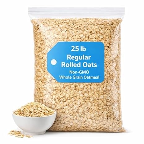 Regular Rolled Oats Non-GMO Whole Oatmeal Bulk 25 LB Bag for Baking Breakfast Cooking and Pantry Storage 384096