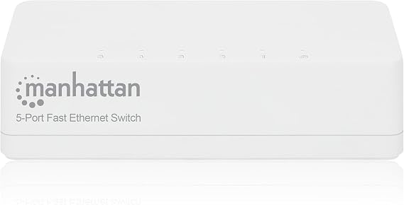 Manhattan 5 Port Fast Ethernet Switch 10/100 Mbps - Computer Desktop Internet Networking Splitter LAN Hub Router, Unmanaged, Plug & Play, Fanless Quiet - 560672 | 5-port 10/100 auto-sensing RJ45 switch with Auto MDI/MDX, fanless plastic desktop design and IEEE 802.3az support