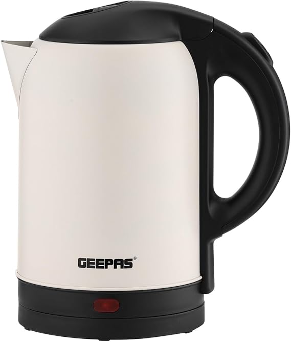 GEEPAS Electric Stainless Steel Kettle 1.8L Cordless 1800W Matte Cream | LED Indicator, Boil Dry Protection, Auto Shut Off, Swivel Base, Auto Lid Open